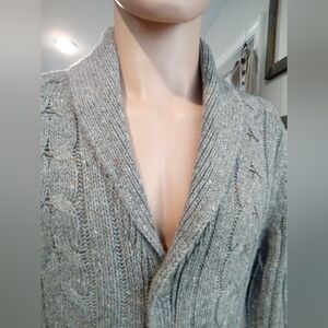 Marc Anthony Men's Size S Grey Cable Knit Button Up Cardigan Sweater Wool Blend
